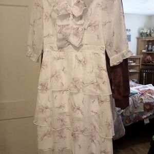 Multicolored Ruffled Tiered Sundress with Cowl Neck